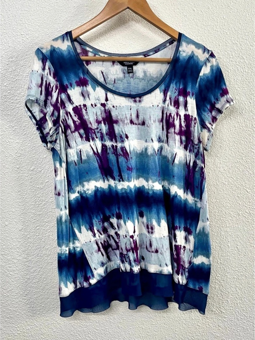Simply Vera Wang Tie-Dye Short Sleeve Top in Blue & Purple PXL Like New